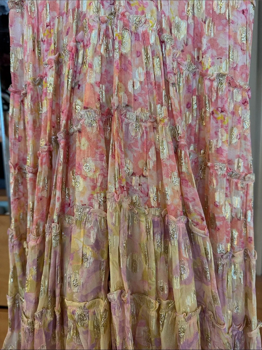Pink Shimmer Floral Tie-Shoulder Sundress with Yellow Tassels